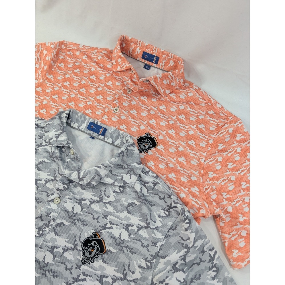 2) Two Stitch Polo Shirt Men MediumCamo Golf Performance Stretch‎ Oklahoma State